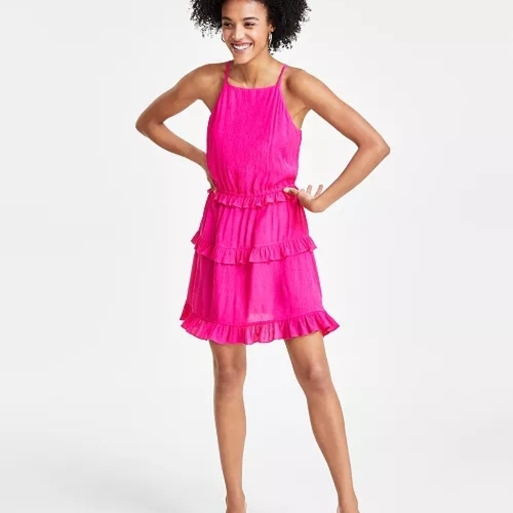 BAR III Women's Ruffled Sleeveless Mini Dress Size XL Pink